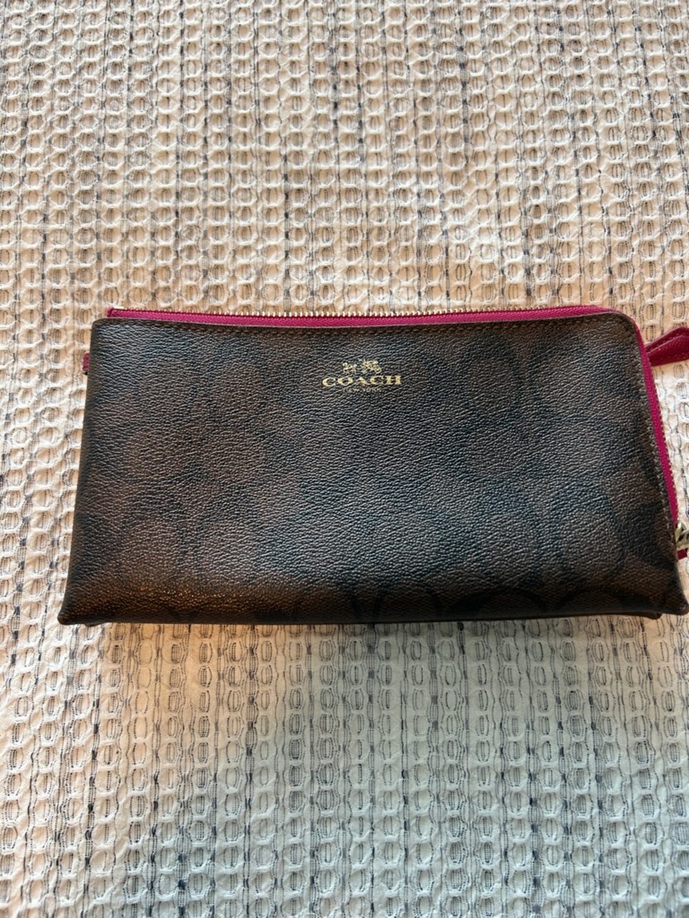 Coach Black Wristlet with Magenta Trim